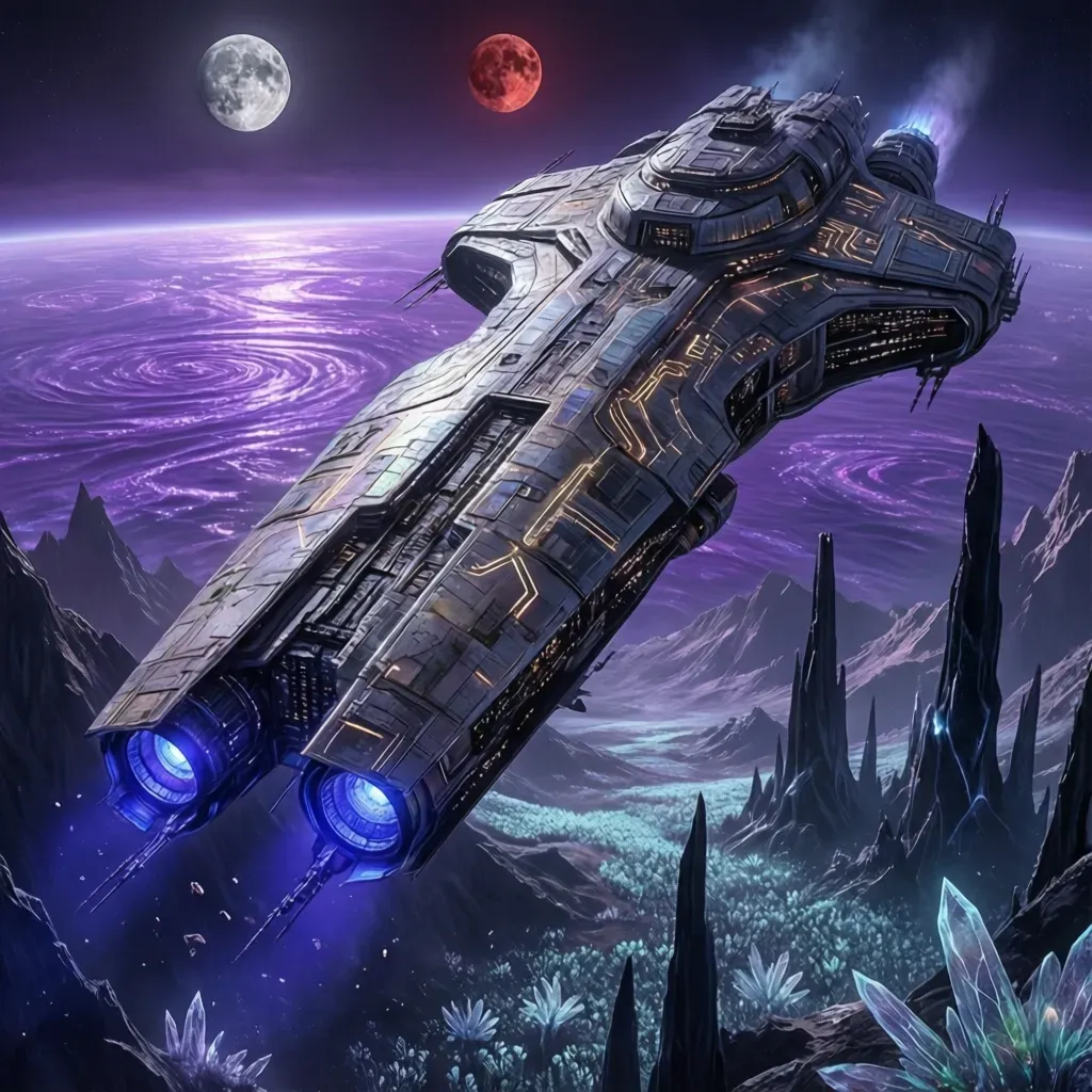 AI Showcase: A colossal spaceship hovering over an...
